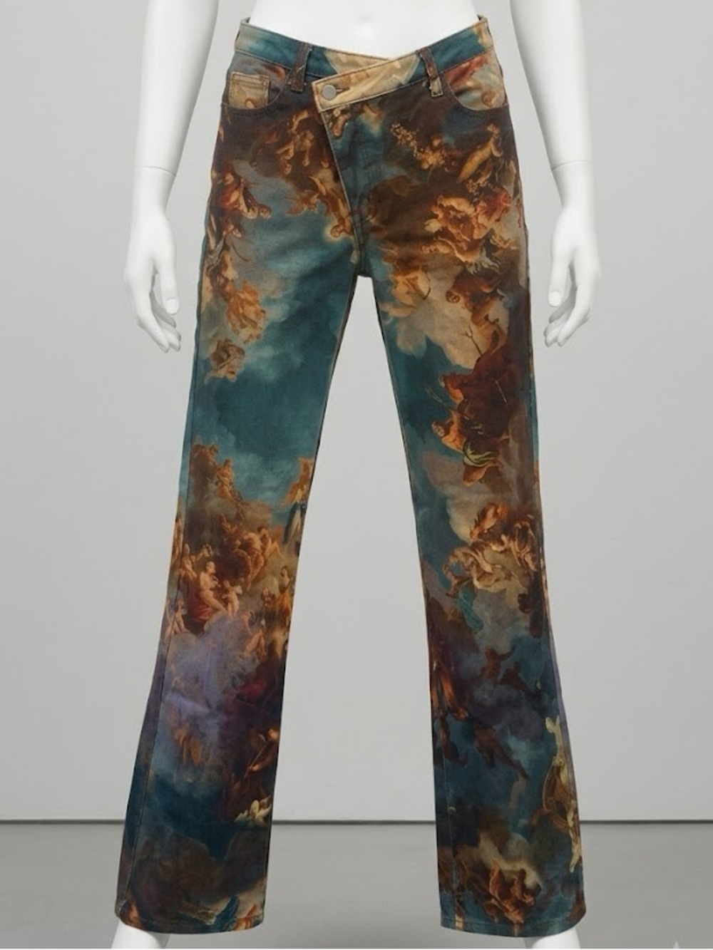 Renaissance Oil Painting Graphic Print Straight Wide Leg Jeans